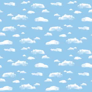 Blue background with white clouds on a display roll