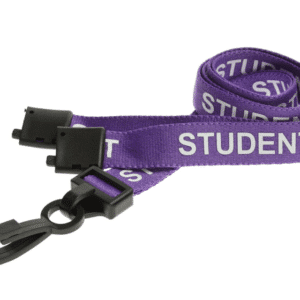 A purple lanyard with the words student printed on