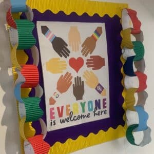 coloured border rolls on everyone welcome display